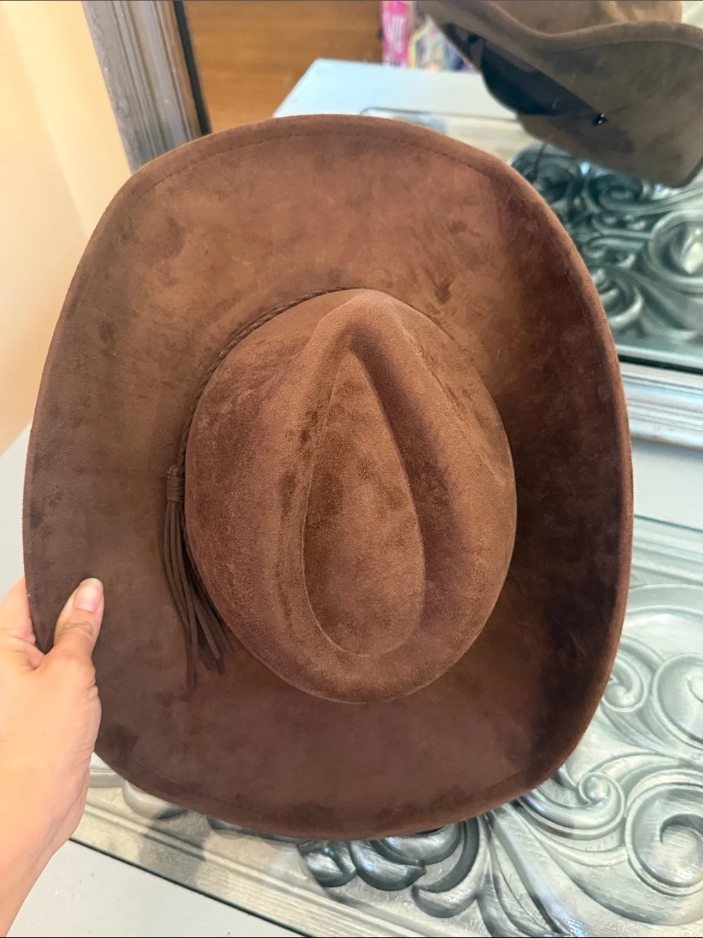 Cattleman Style Brown Faux Suede Velvety Cowboy Hat Western Accessory